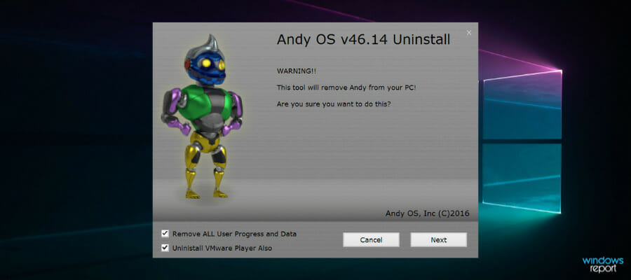 uninstall andy emulator mac